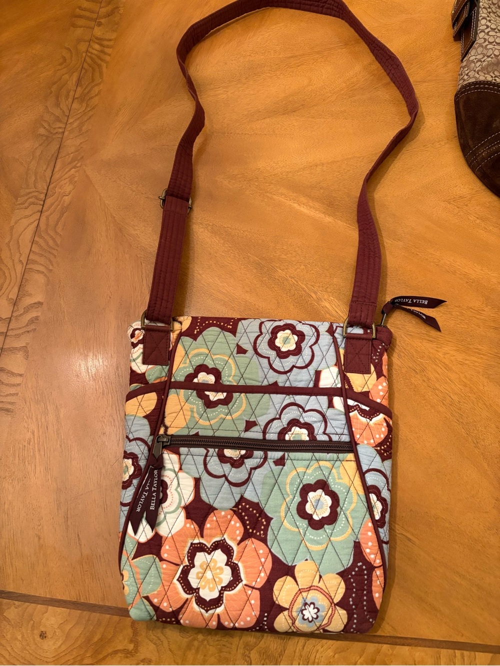 Bella Taylor Quilted Floral Crossbody in Multi-Tone Teal, Orange & Briwn